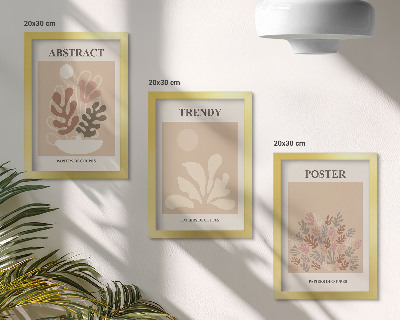 Triptych v ráme Rastlinné motívy v odtieňoch béžovej a hnedej na plagátoch