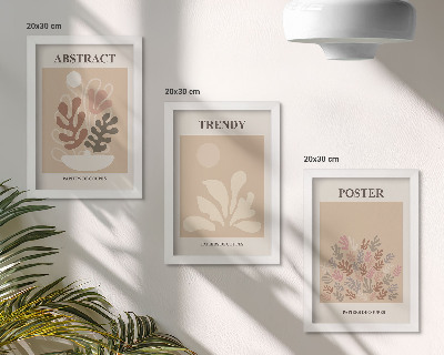 Triptych v ráme Rastlinné motívy v odtieňoch béžovej a hnedej na plagátoch
