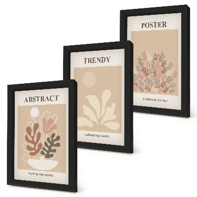 Triptych v ráme Rastlinné motívy v odtieňoch béžovej a hnedej na plagátoch