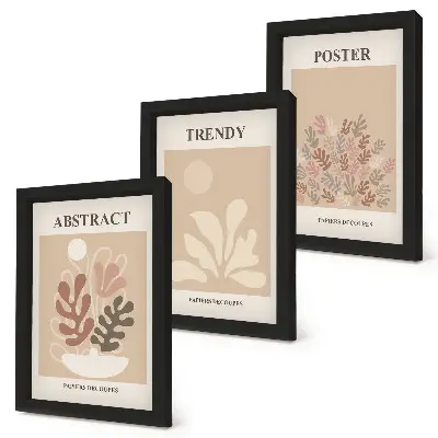 Triptych v ráme rastlinné motívy v odtieňoch béžovej a hnedej