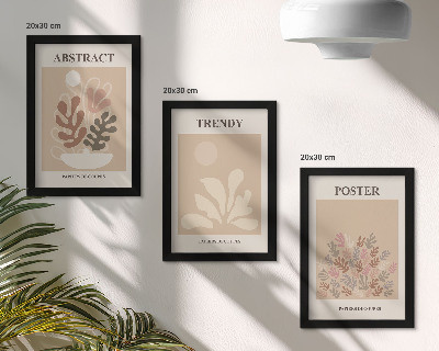 Triptych v ráme Rastlinné motívy v odtieňoch béžovej a hnedej na plagátoch