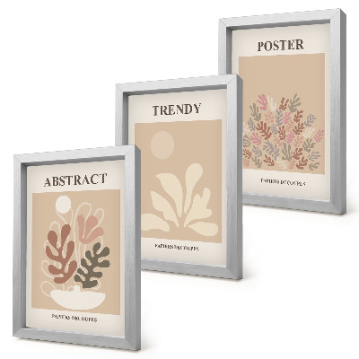 Triptych v ráme Rastlinné motívy v odtieňoch béžovej a hnedej na plagátoch