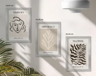Sada obrazov do obývačky s ilustráciami tváre a listov v štýle Henriho Matissea