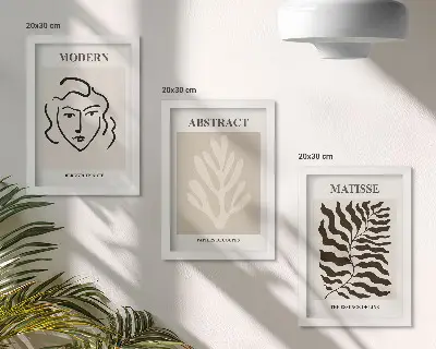 Sada obrazov do obývačky s ilustráciami tváre a listov v štýle Henriho Matissea