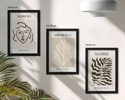 Sada obrazov do obývačky s ilustráciami tváre a listov v štýle Henriho Matissea