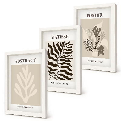 Triptych v ráme Rastlinné vzory v odtieňoch béžovej a hnedej