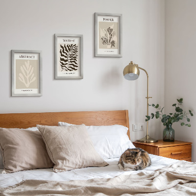 Triptych v ráme Rastlinné vzory v odtieňoch béžovej a hnedej