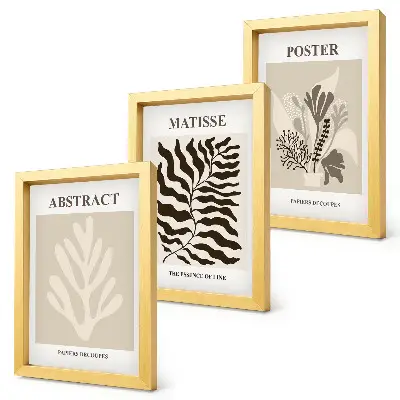 Rastlinné vzory v odtieňoch béžovej a hnedej triptych v ráme