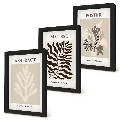 Triptych v ráme Rastlinné vzory v odtieňoch béžovej a hnedej