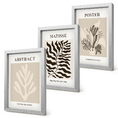 Triptych v ráme Rastlinné vzory v odtieňoch béžovej a hnedej