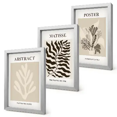 Rastlinné vzory v odtieňoch béžovej a hnedej triptych v ráme