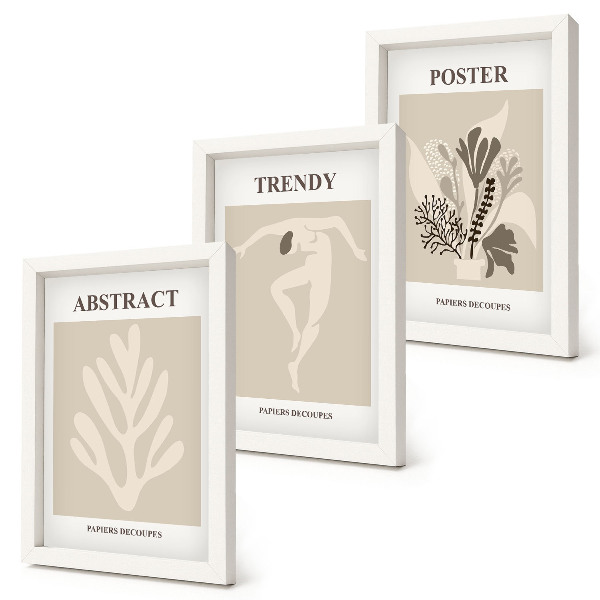 Triptych v ráme Rastlinné vzory v odtieňoch béžovej a hnedej