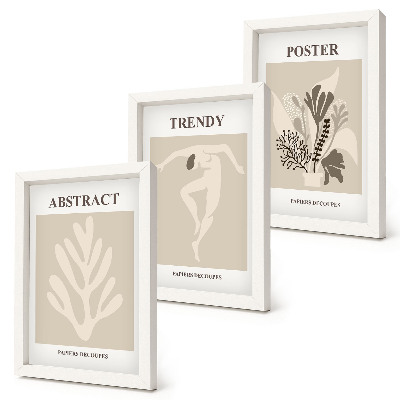 Triptych v ráme Rastlinné vzory v odtieňoch béžovej a hnedej