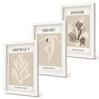 Rastlinné vzory v odtieňoch béžovej a hnedej triptych v ráme