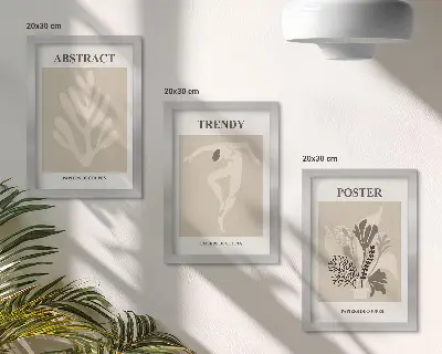 Rastlinné vzory v odtieňoch béžovej a hnedej triptych v ráme