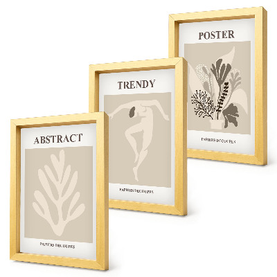 Triptych v ráme Rastlinné vzory v odtieňoch béžovej a hnedej