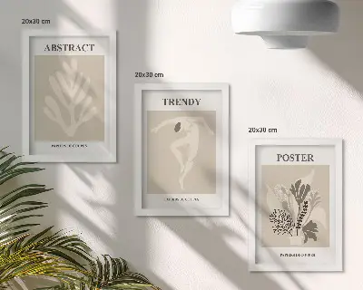 Rastlinné vzory v odtieňoch béžovej a hnedej triptych v ráme