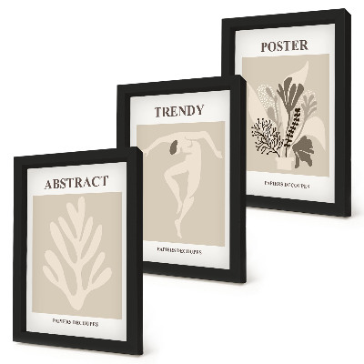 Triptych v ráme Rastlinné vzory v odtieňoch béžovej a hnedej