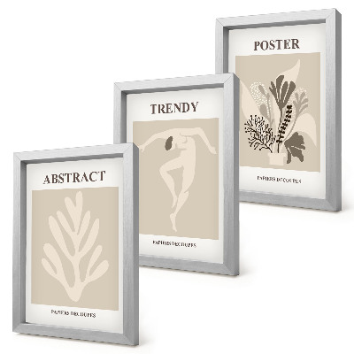 Triptych v ráme Rastlinné vzory v odtieňoch béžovej a hnedej