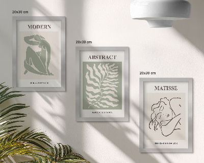Triptych v ráme Štýlové obrazy v odtieňoch zelenej s postavami a listami