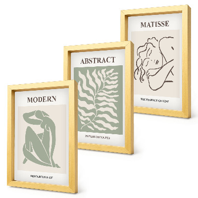 Triptych v ráme Štýlové obrazy v odtieňoch zelenej s postavami a listami