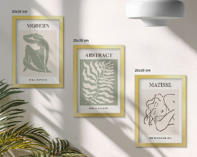 Triptych v ráme Štýlové obrazy v odtieňoch zelenej s postavami a listami
