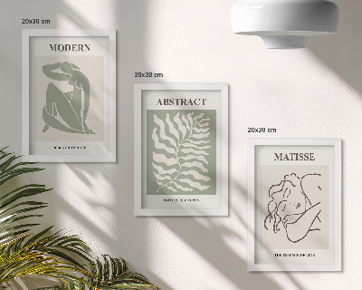 Triptych v ráme Štýlové obrazy v odtieňoch zelenej s postavami a listami