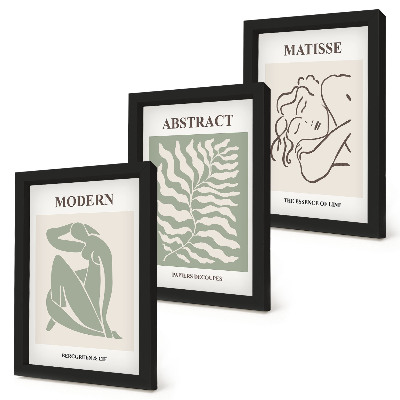 Triptych v ráme Štýlové obrazy v odtieňoch zelenej s postavami a listami