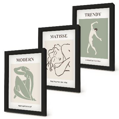 Triptych v ráme Štýlové postavy v minimalistických tvaroch a farbách