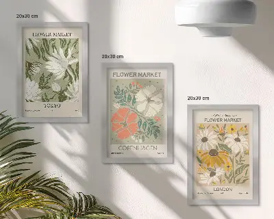 Kvetinové motívy z rôznych miest sveta triptych v ráme