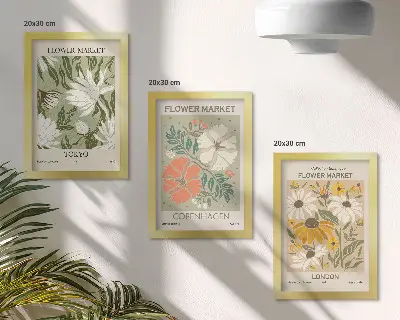 Kvetinové motívy z rôznych miest sveta triptych v ráme