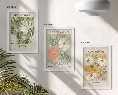 Kvetinové motívy z rôznych miest sveta triptych v ráme