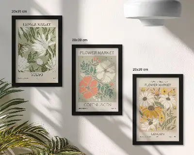 Kvetinové motívy z rôznych miest sveta triptych v ráme