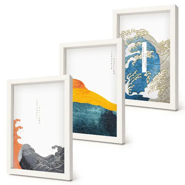 Vlny v japonskom grafickom štýle triptych v ráme