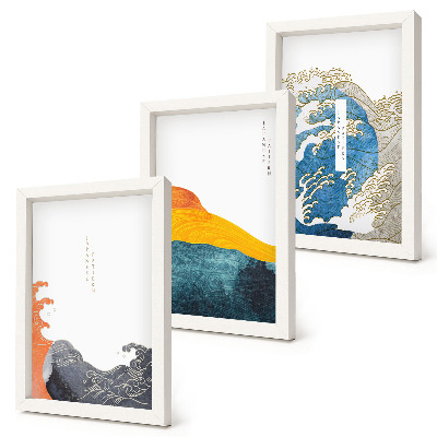 Triptych v ráme Vlny v japonskom grafickom štýle