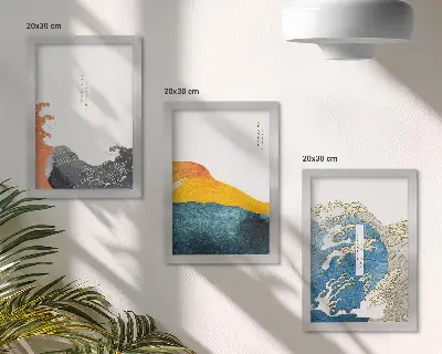 Vlny v japonskom grafickom štýle triptych v ráme