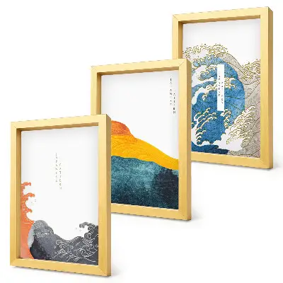 Vlny v japonskom grafickom štýle triptych v ráme