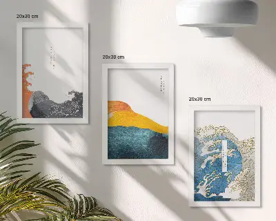 Vlny v japonskom grafickom štýle triptych v ráme