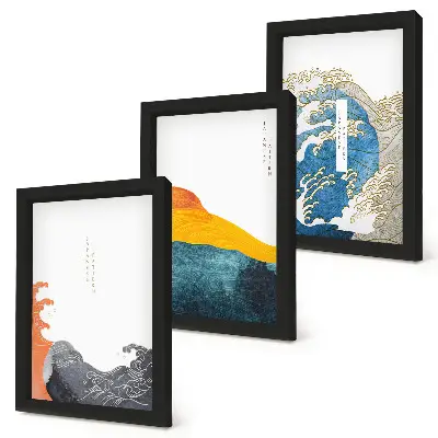 Vlny v japonskom grafickom štýle triptych v ráme