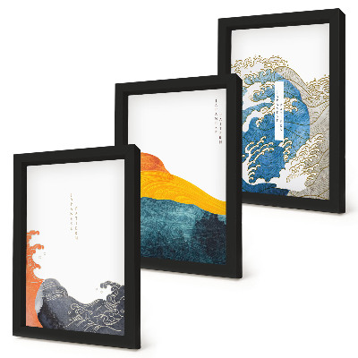 Triptych v ráme Vlny v japonskom grafickom štýle