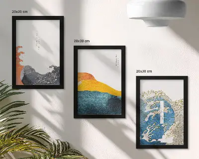 Vlny v japonskom grafickom štýle triptych v ráme
