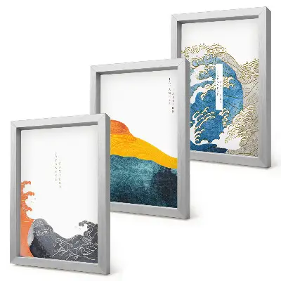 Vlny v japonskom grafickom štýle triptych v ráme