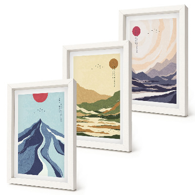 Triptych v ráme Hory v pastelových farbách, štýl Japandi