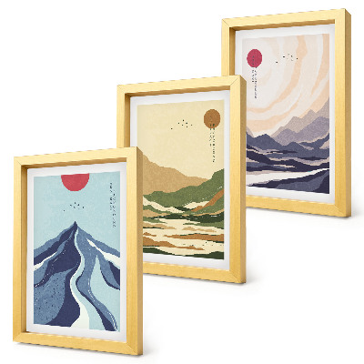 Triptych v ráme Hory v pastelových farbách, štýl Japandi