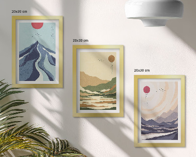 Triptych v ráme Hory v pastelových farbách, štýl Japandi