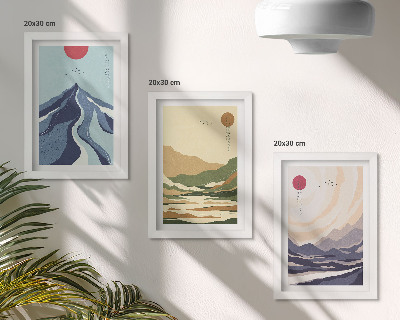 Triptych v ráme Hory v pastelových farbách, štýl Japandi