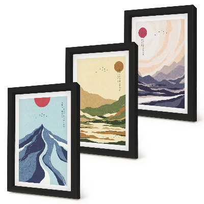 Triptych v ráme Hory v pastelových farbách, štýl Japandi