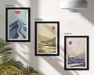 Triptych v ráme Hory v pastelových farbách, štýl Japandi