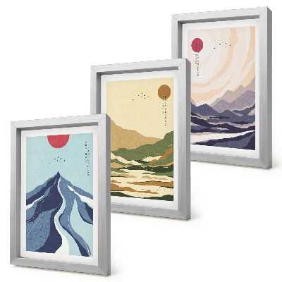 Triptych v ráme Hory v pastelových farbách, štýl Japandi