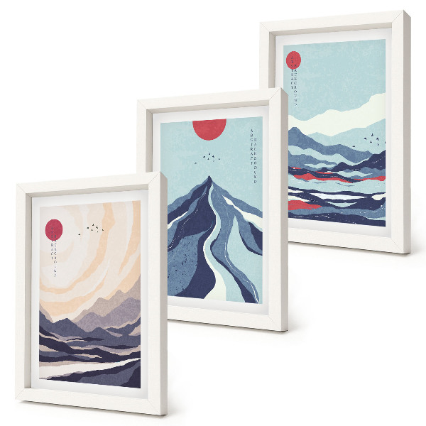Triptych v ráme Abstraktné horské krajiny v japonskom štýle